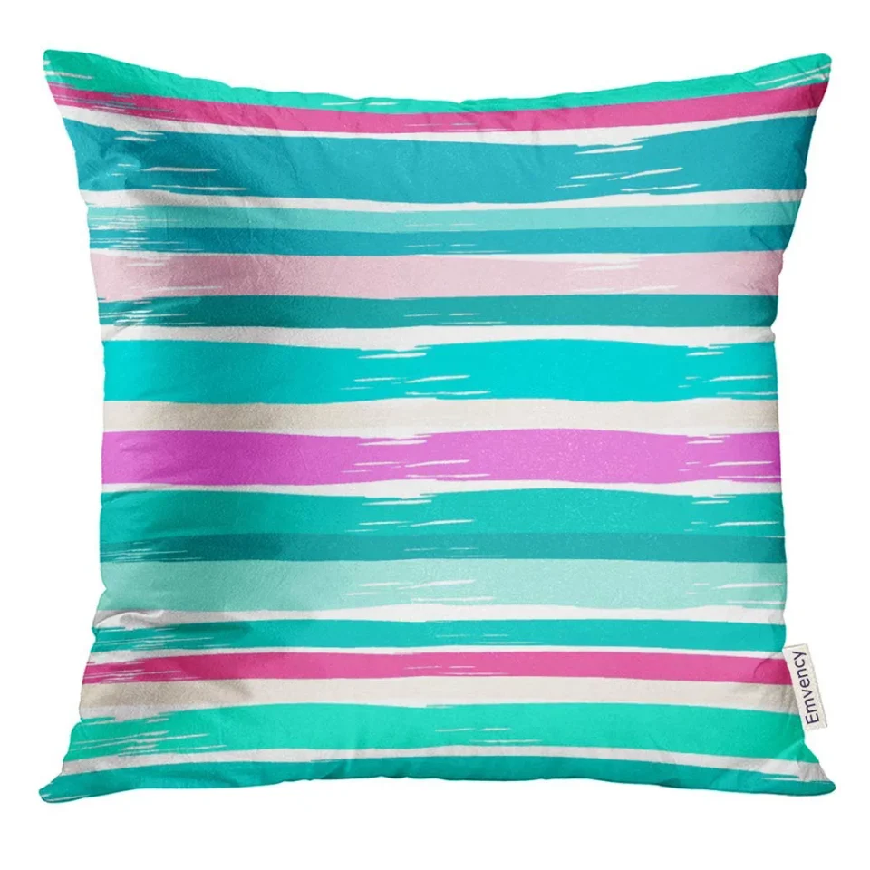 Office Value CMFUN Watercolor Vintage Stripe Splash Pattern Striped Rough Patel Geo Allover Surf Blue Abstract Pillow Case 18x18 Inches Pillowcase