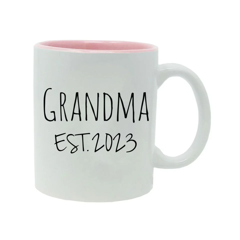 Thickened Portable Grandma Established Est. 2023 11-Ounce Ceramic Sublimation Coffee Mug with Gift Box, Pink