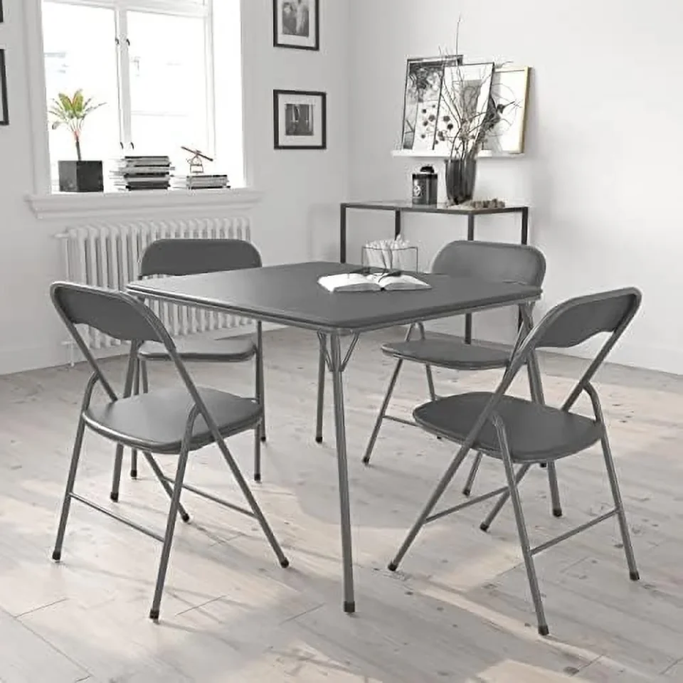 Easy-Clean Long-Lasting HOOMHIBIU 5 Piece Black Folding Game Room Card Table and Chair Set