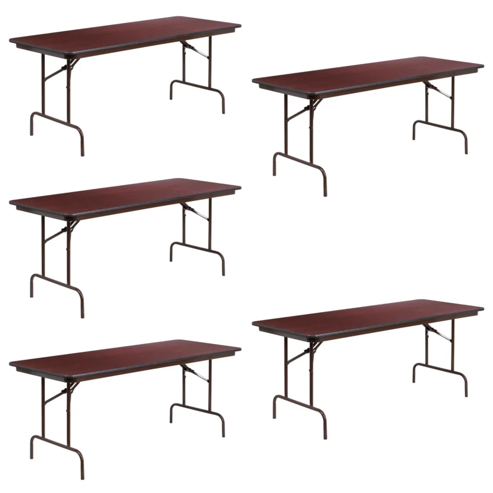 Ultimate Portable (5PACK) 30'' x 72'' Rectangular High Pressure Mahogany Laminate Folding Banquet Table