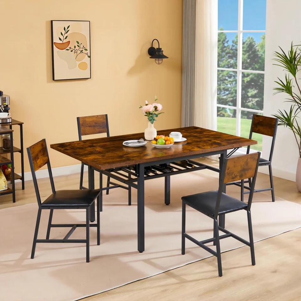 Multi-Purpose DEALTOPS 63.2'' x 35.5'' Folding Dining Table, 1.2 inches thick table top, Perfect for Dining Room, Living Room-Brown