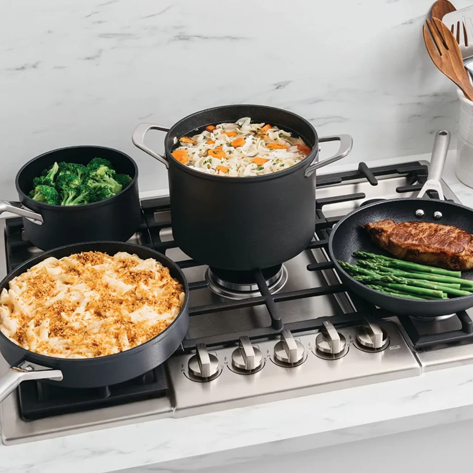Safe Space-Saving en Foodi C39500 NeverStick Cookware Set 10 Piece Pots and Pans Non Stick Coating Kitchen Set Dishwasher & Oven Safe with Tempered Glass Lids