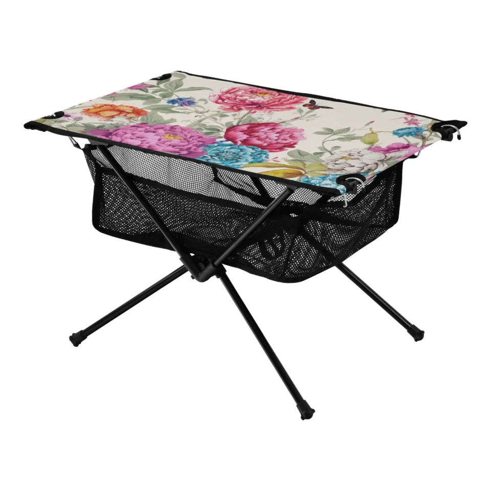 Easy-Clean Flower Butterfly Camping Folding Table Portable Beach Table with Storage Bag Compact Picnic Table for Outdoor Travel Fishing BBQ