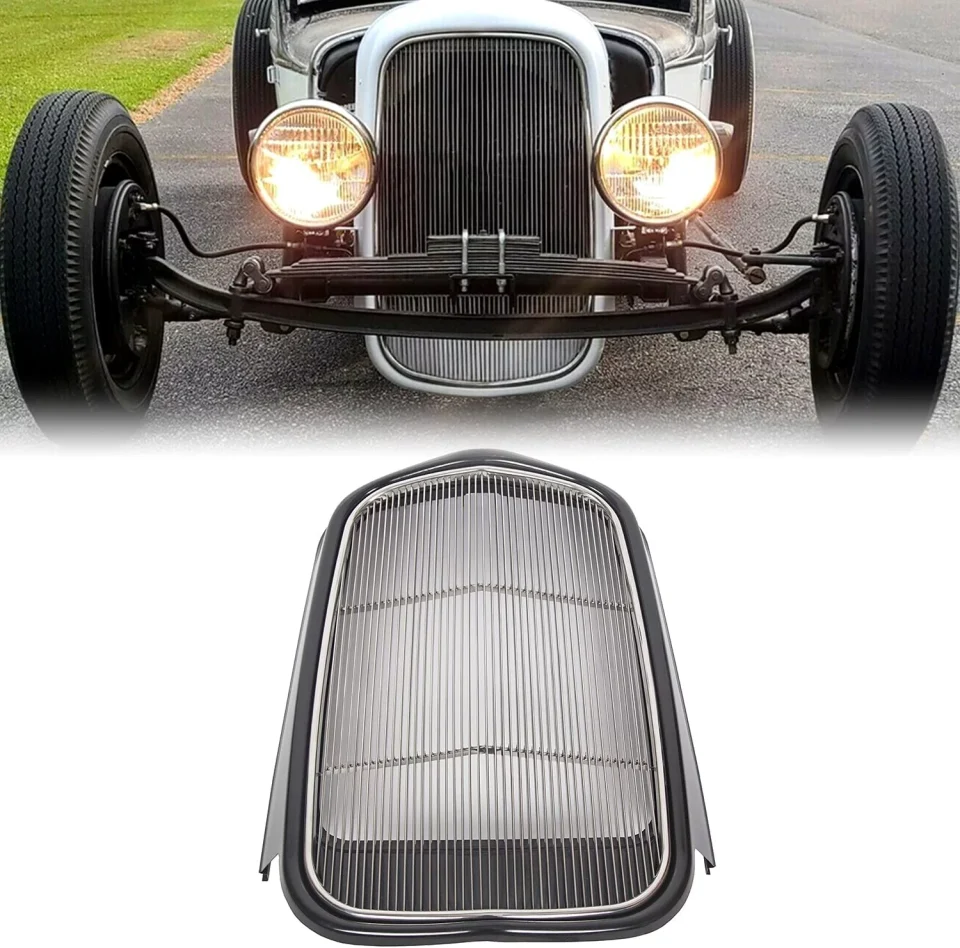 Glossy KOJEM For 1932 Ford Truck Hot Rod Stainless Steel Polished Front Grille Shell+Stainless Grill Without Crank Hole Insert Metallic
