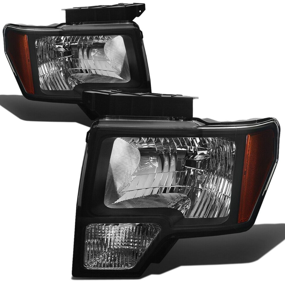 Ultimate 2009-2014 d F150 Pickup Pair Black Housing Amber Side Headlight/Lamp Set
