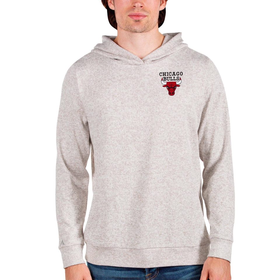 Durable Men's Antigua Oatmeal Chicago Bulls Absolute Pullover Hoodie